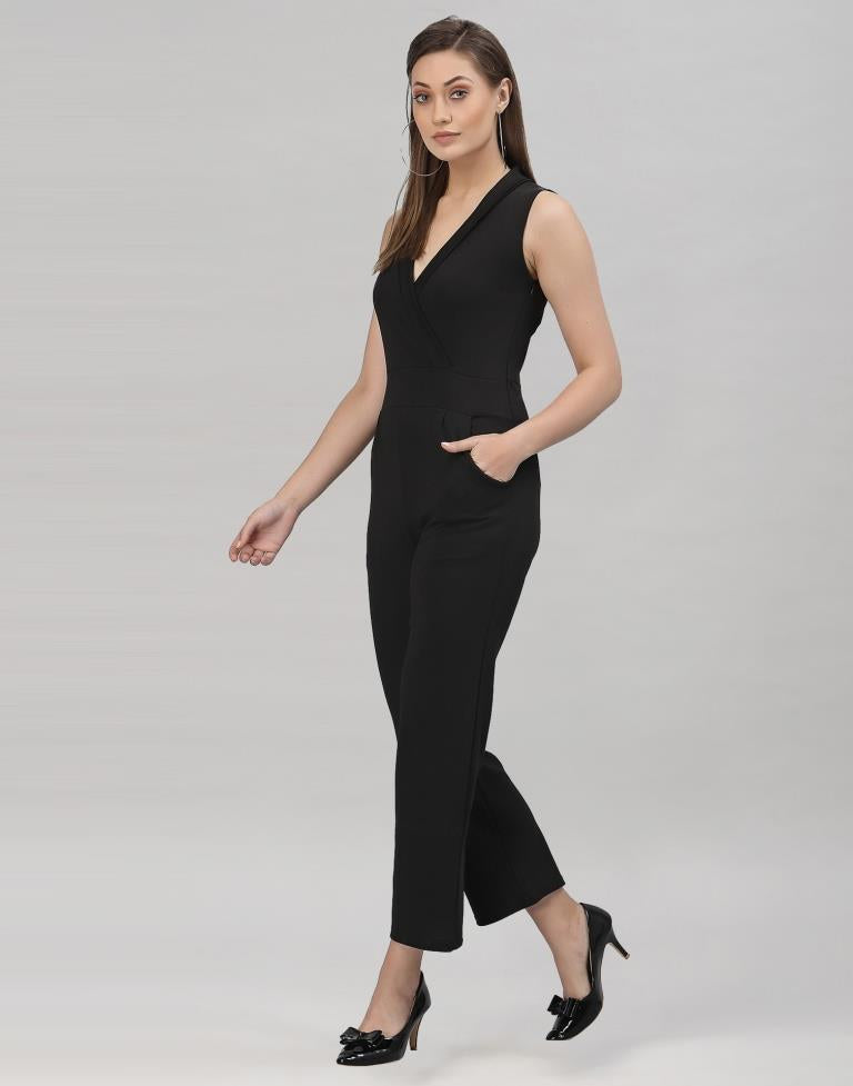 Black Coloured Lycra Plain Jumpsuit | Sudathi