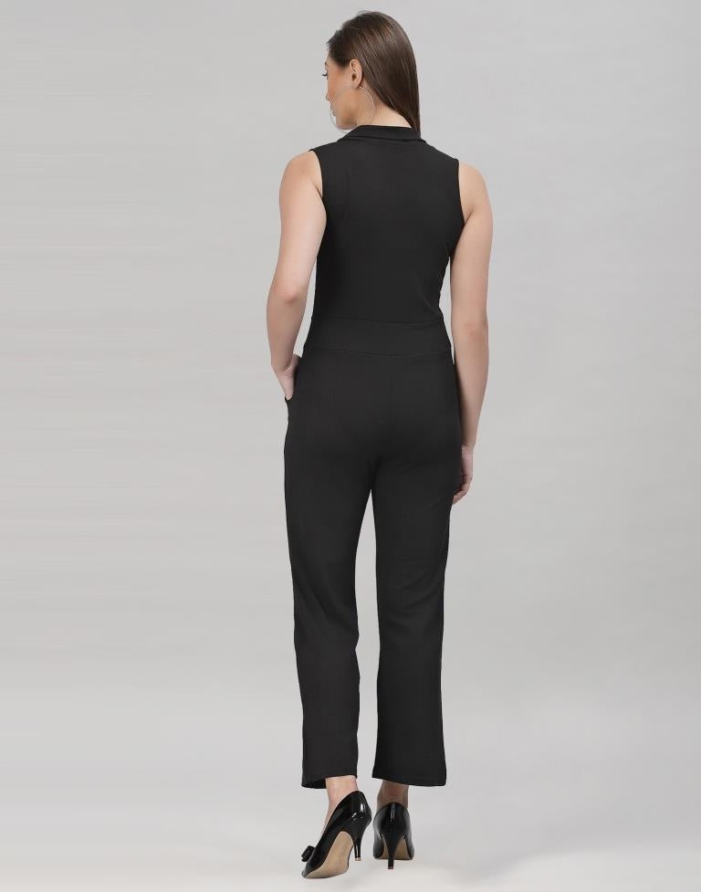 Black Coloured Lycra Plain Jumpsuit | Sudathi