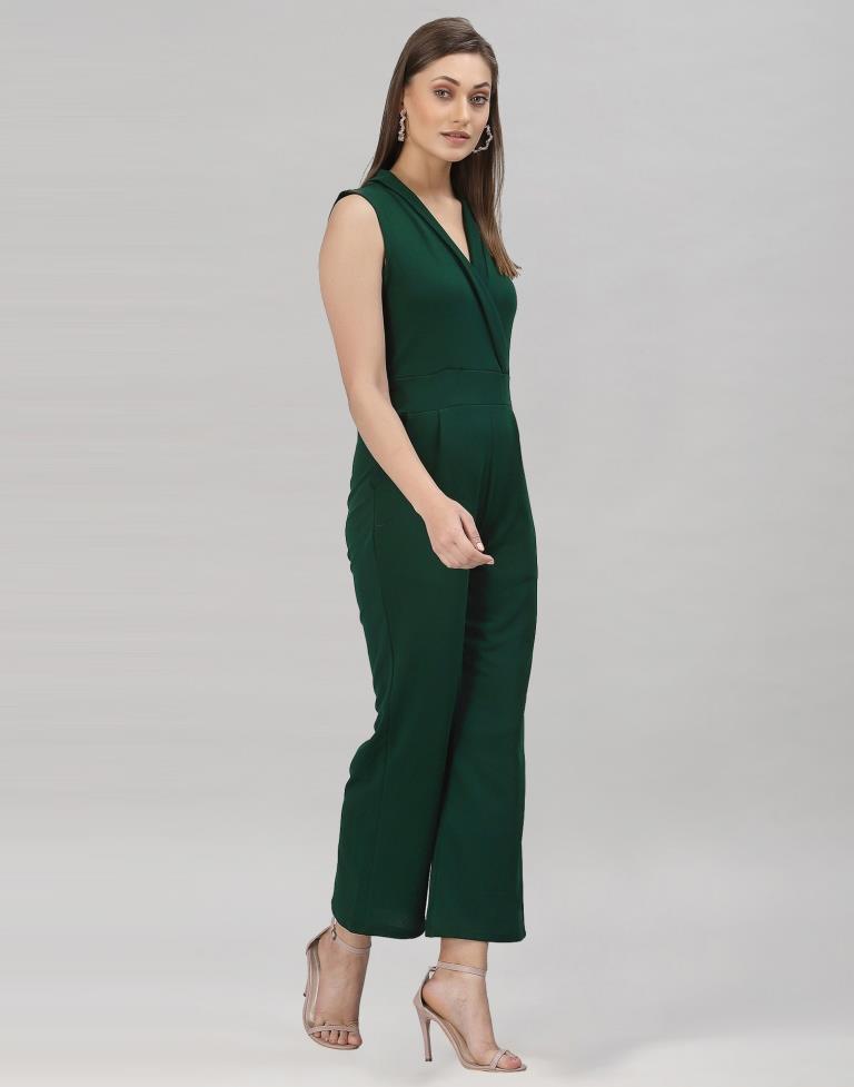 Bottle Green Coloured Lycra Plain Jumpsuit | Sudathi