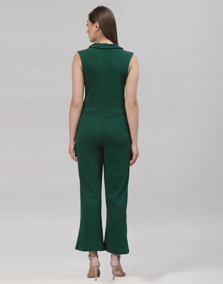 Bottle Green Coloured Lycra Plain Jumpsuit | Sudathi