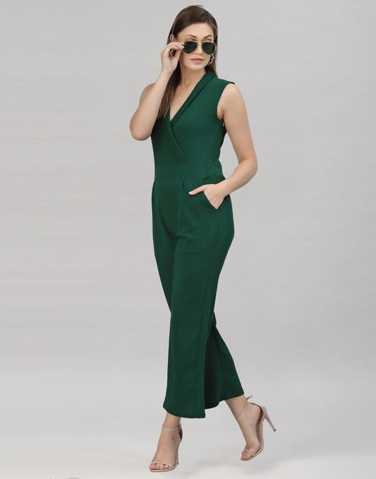 Bottle Green Coloured Lycra Plain Jumpsuit | Sudathi