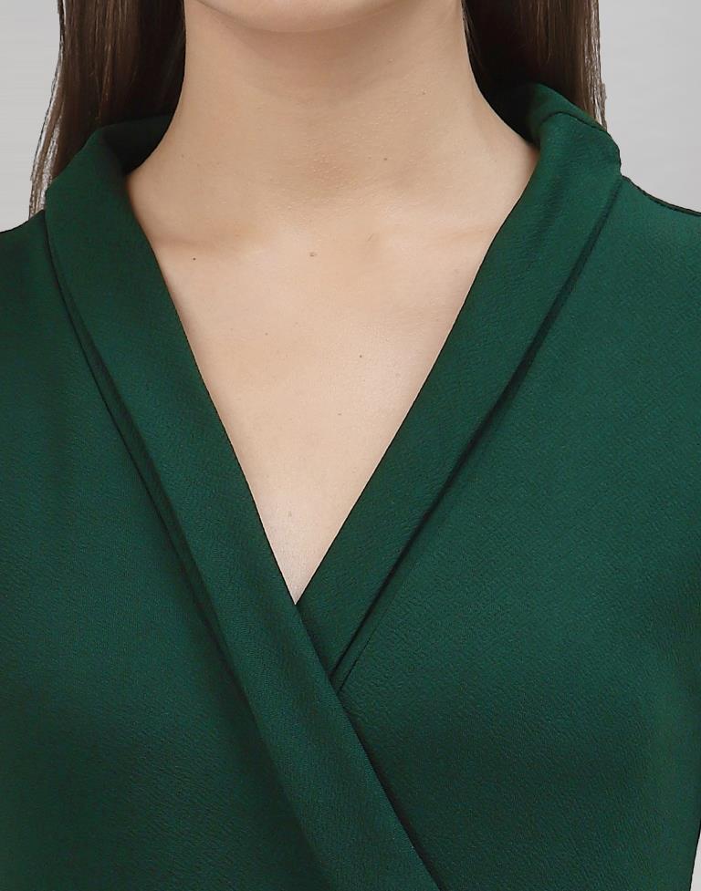 Bottle Green Coloured Lycra Plain Jumpsuit | Sudathi