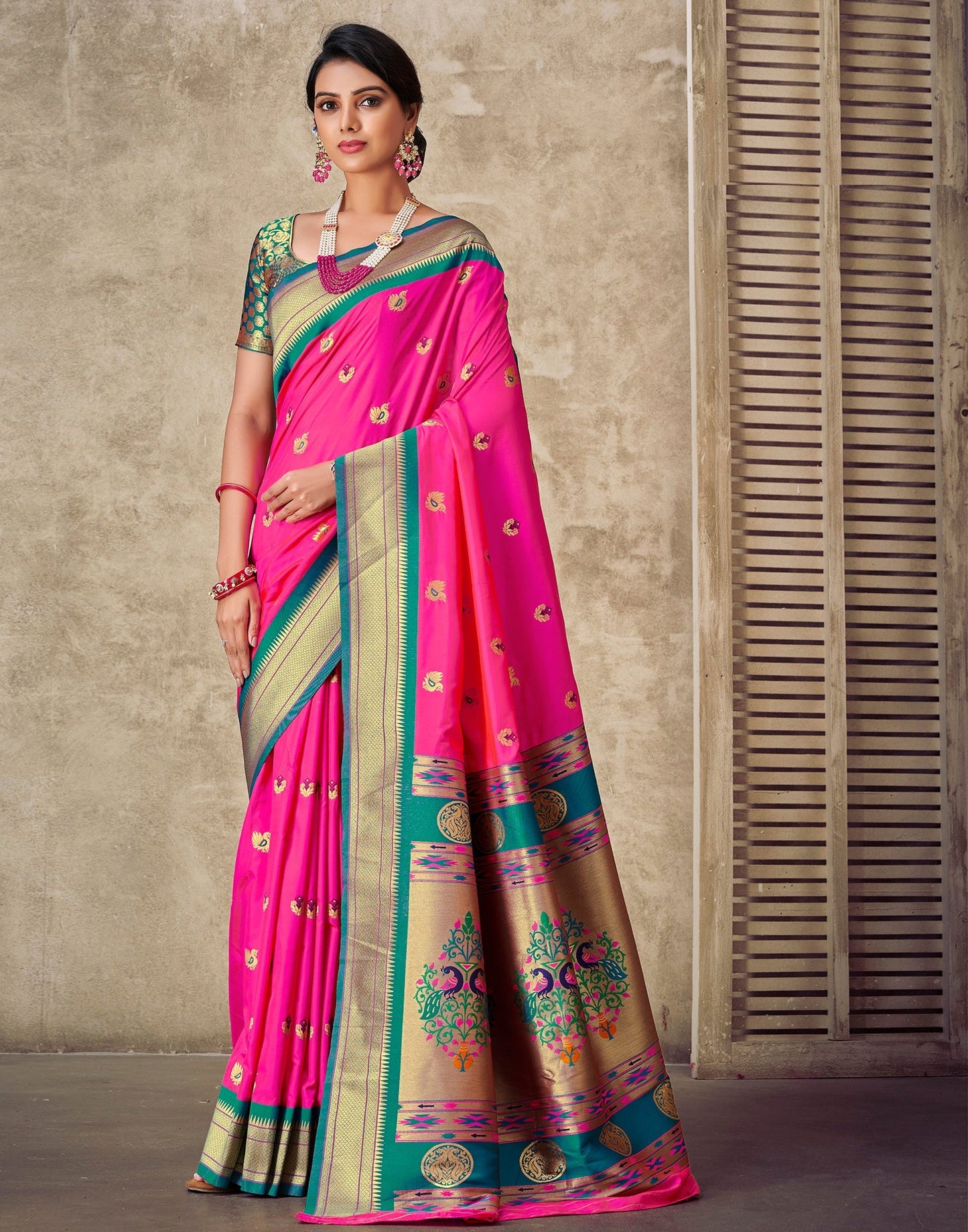 Rani Pink Paithani Silk Saree | Leemboodi