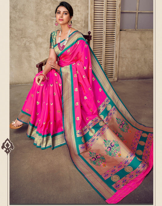 Rani Pink Paithani Silk Saree | Leemboodi