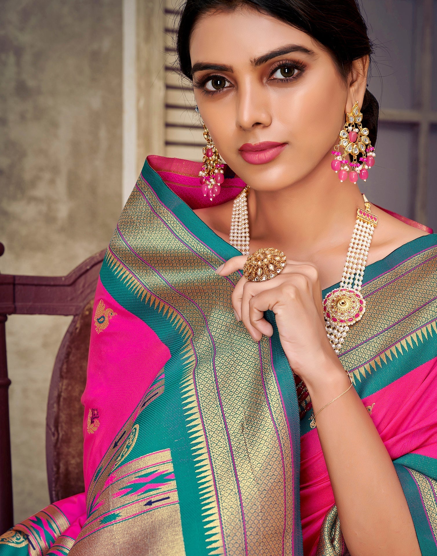 Rani Pink Paithani Silk Saree | Leemboodi