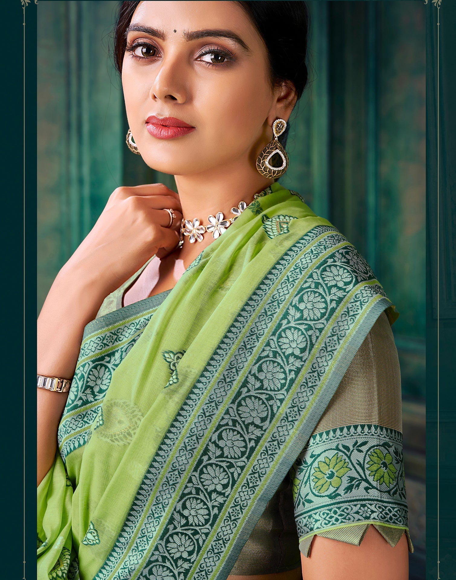 Light Green Cotton Saree | Leemboodi