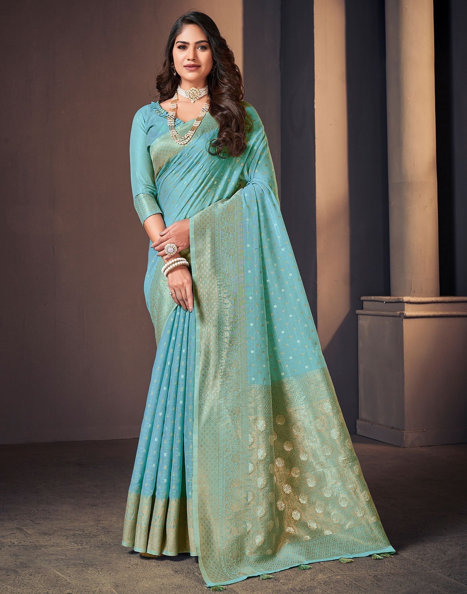 Light Blue Cotton Saree | Leemboodi
