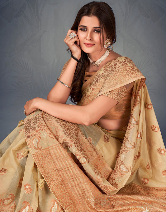 Beige Cotton Saree | Leemboodi