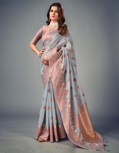 Grey Cotton Saree | Leemboodi