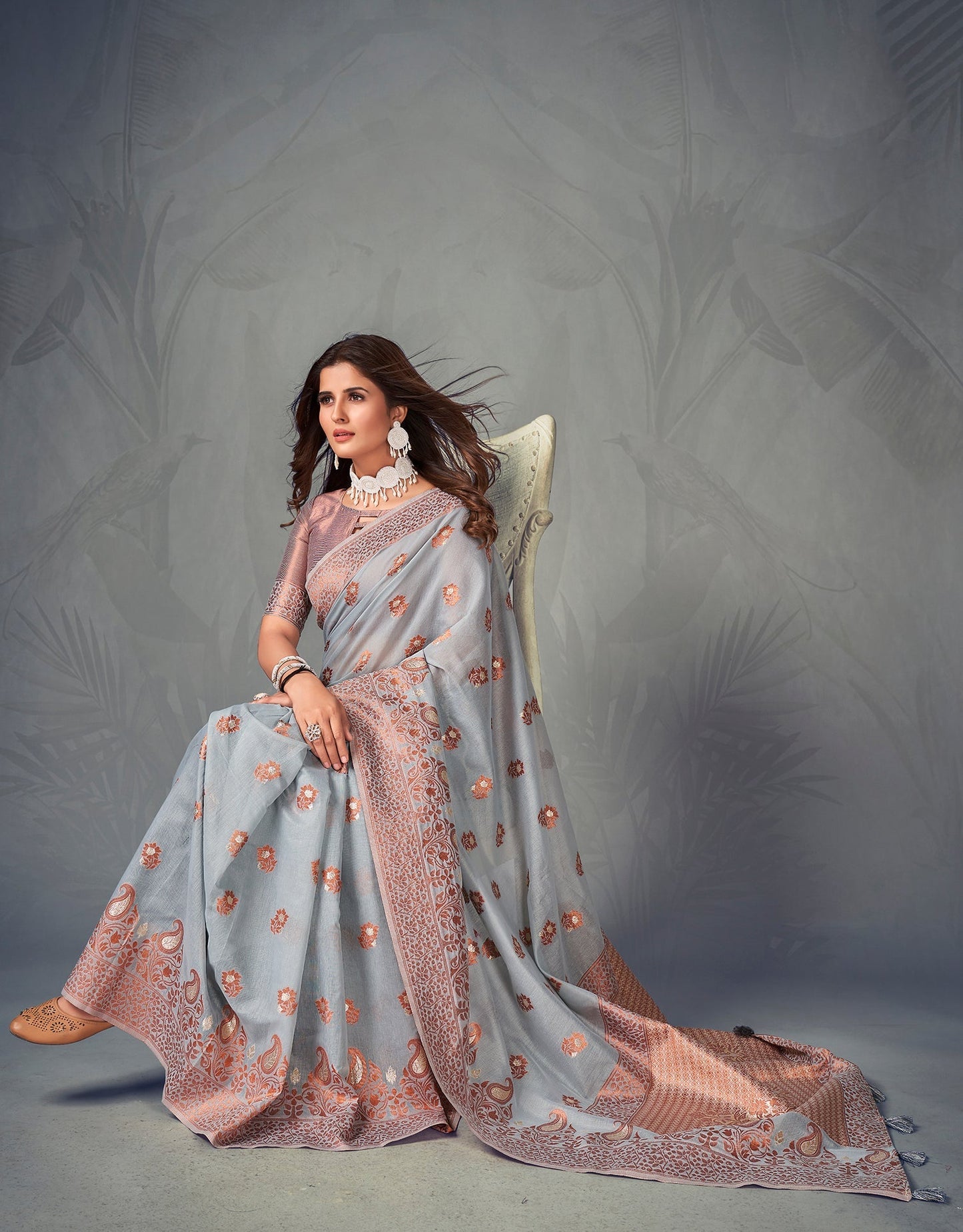Grey Cotton Saree | Leemboodi