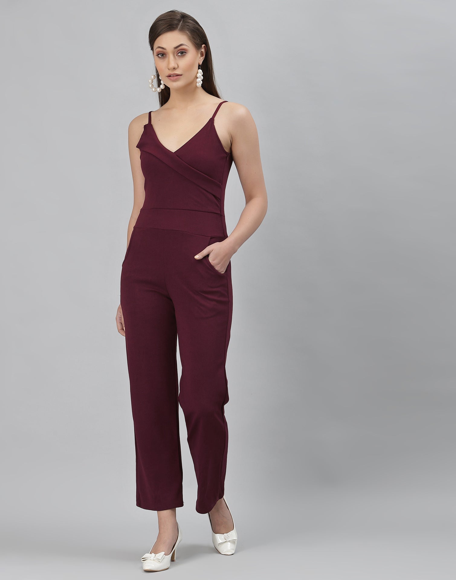 Brown Coloured Lycra Plain Jumpsuit | Sudathi