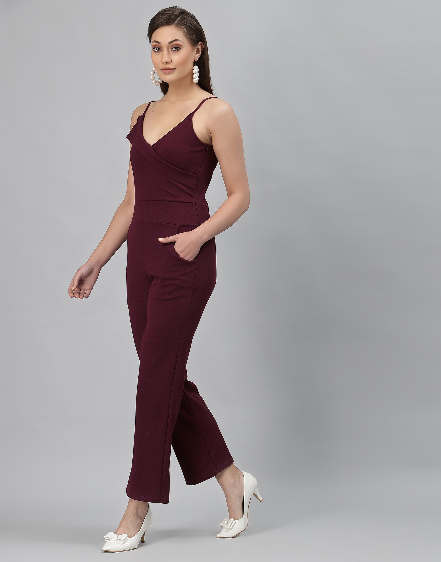 Brown Coloured Lycra Plain Jumpsuit | Sudathi