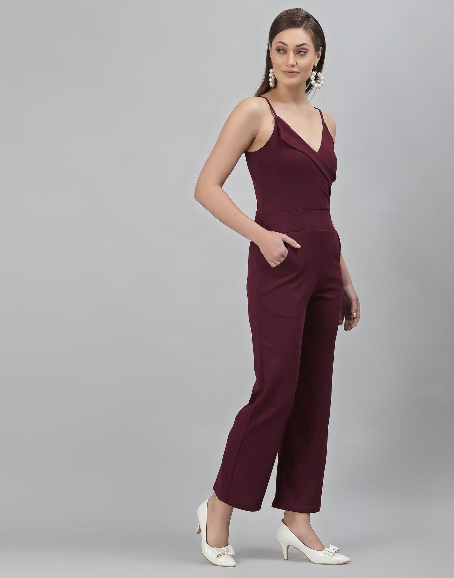 Brown Coloured Lycra Plain Jumpsuit | Sudathi