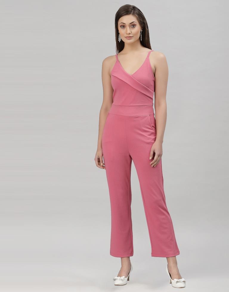 Light Pink Coloured Lycra Plain Jumpsuit | Sudathi