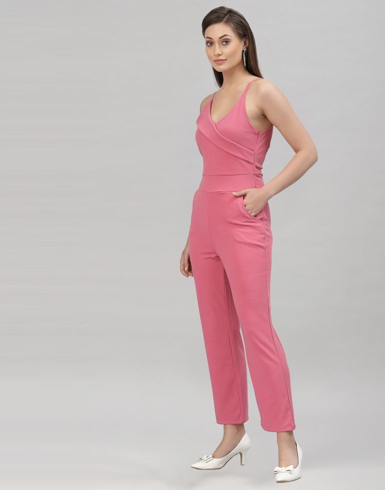 Light Pink Coloured Lycra Plain Jumpsuit | Sudathi