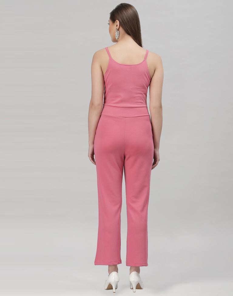 Light Pink Coloured Lycra Plain Jumpsuit | Sudathi