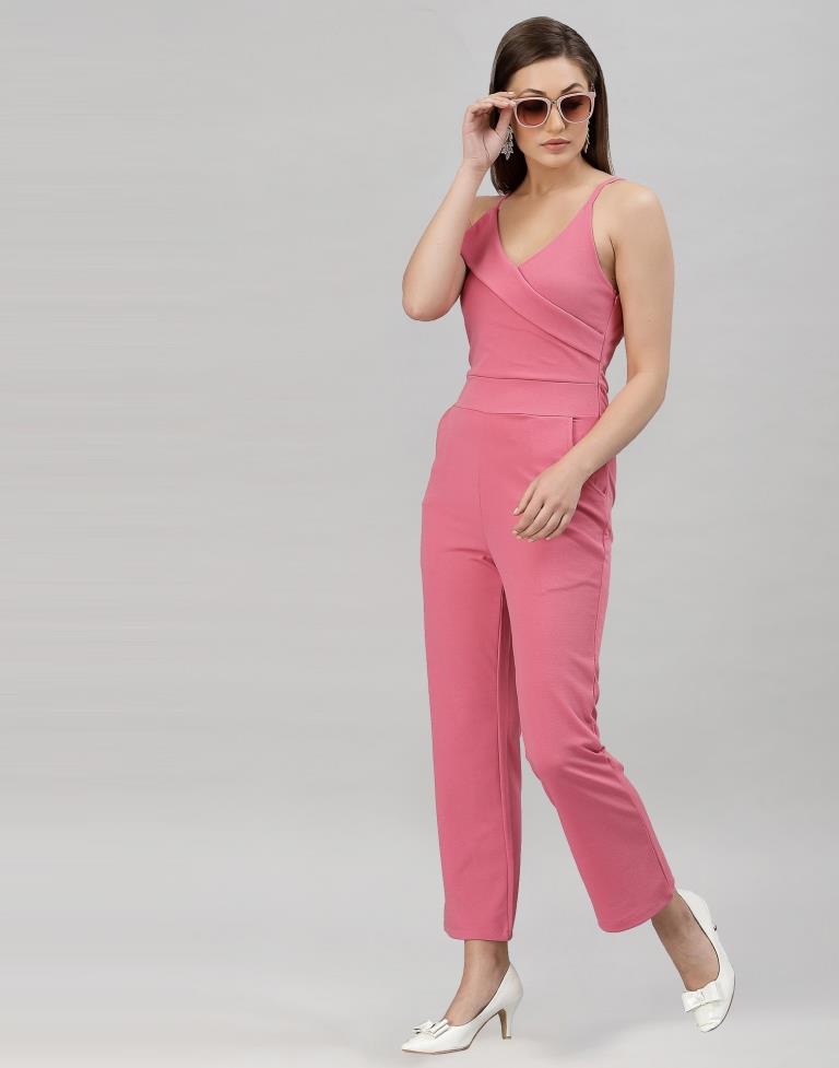 Light Pink Coloured Lycra Plain Jumpsuit | Sudathi