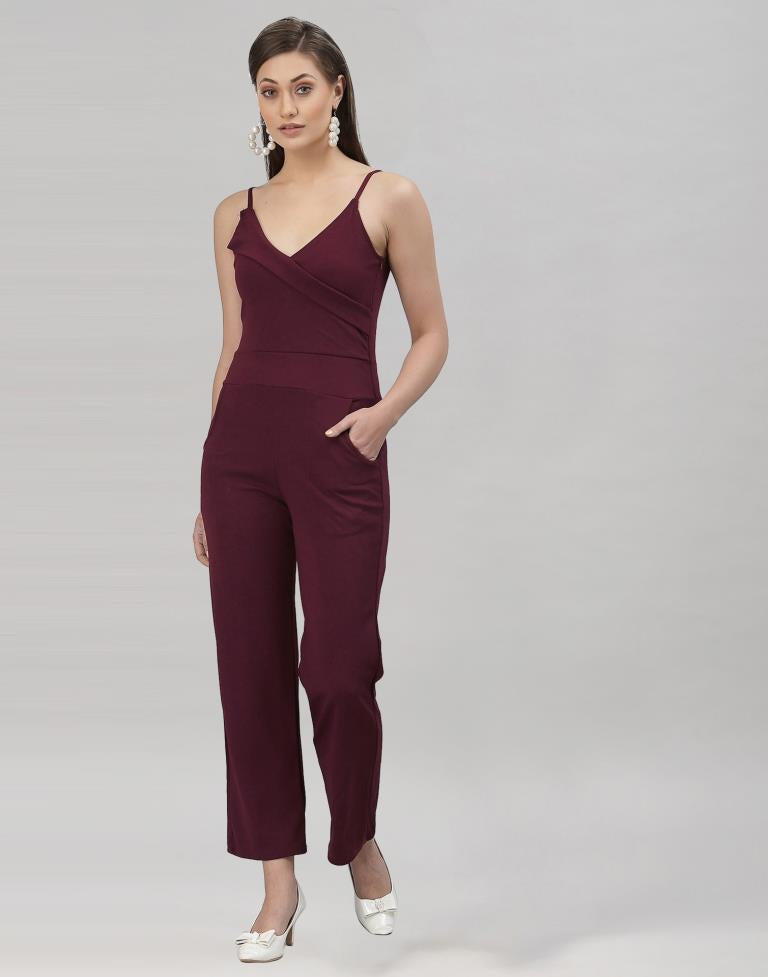 Brown Coloured Lycra Plain Jumpsuit | Sudathi