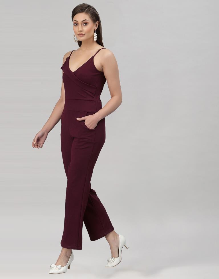 Brown Coloured Lycra Plain Jumpsuit | Sudathi