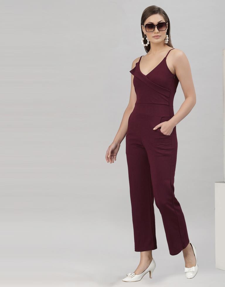 Brown Coloured Lycra Plain Jumpsuit | Sudathi