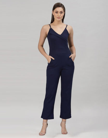 Navy Blue Coloured Lycra Plain Jumpsuit | Sudathi