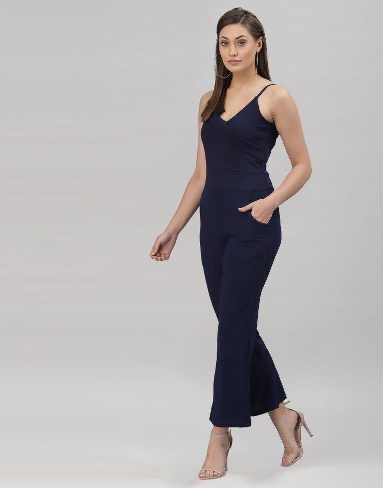 Navy Blue Coloured Lycra Plain Jumpsuit | Sudathi