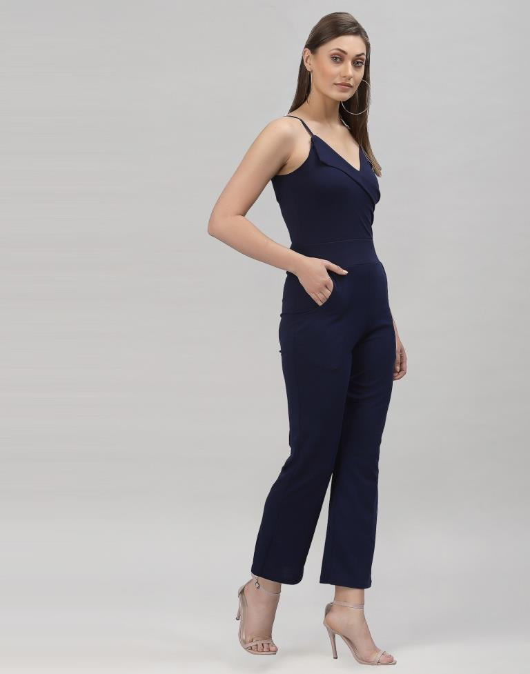 Navy Blue Coloured Lycra Plain Jumpsuit | Sudathi