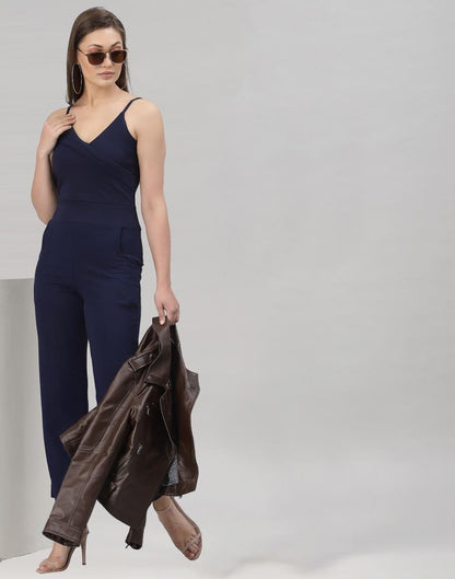 Navy Blue Coloured Lycra Plain Jumpsuit | Sudathi