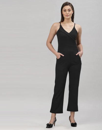 Black Coloured Lycra Plain Jumpsuit | Leemboodi