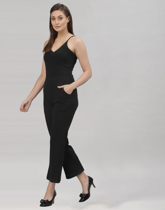 Black Coloured Lycra Plain Jumpsuit | Leemboodi