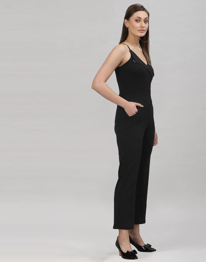 Black Coloured Lycra Plain Jumpsuit | Leemboodi