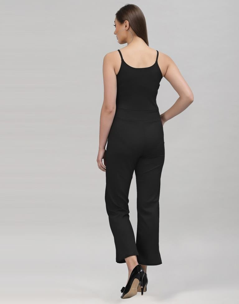 Black Coloured Lycra Plain Jumpsuit | Leemboodi