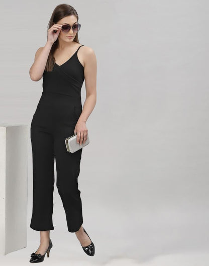 Black Coloured Lycra Plain Jumpsuit | Leemboodi