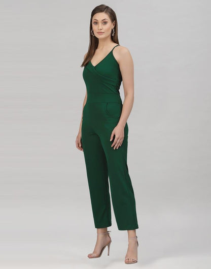 Bottle Green Coloured Lycra Plain Jumpsuit | Leemboodi