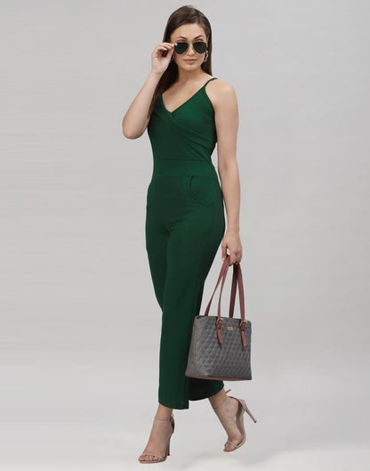 Bottle Green Coloured Lycra Plain Jumpsuit | Leemboodi