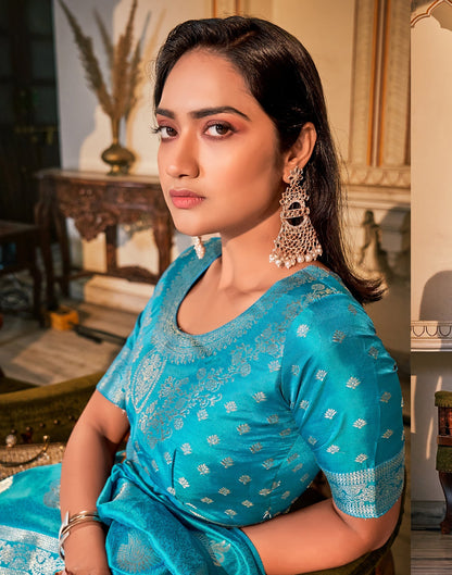 Turquoise Banarasi Silk Saree | Leemboodi