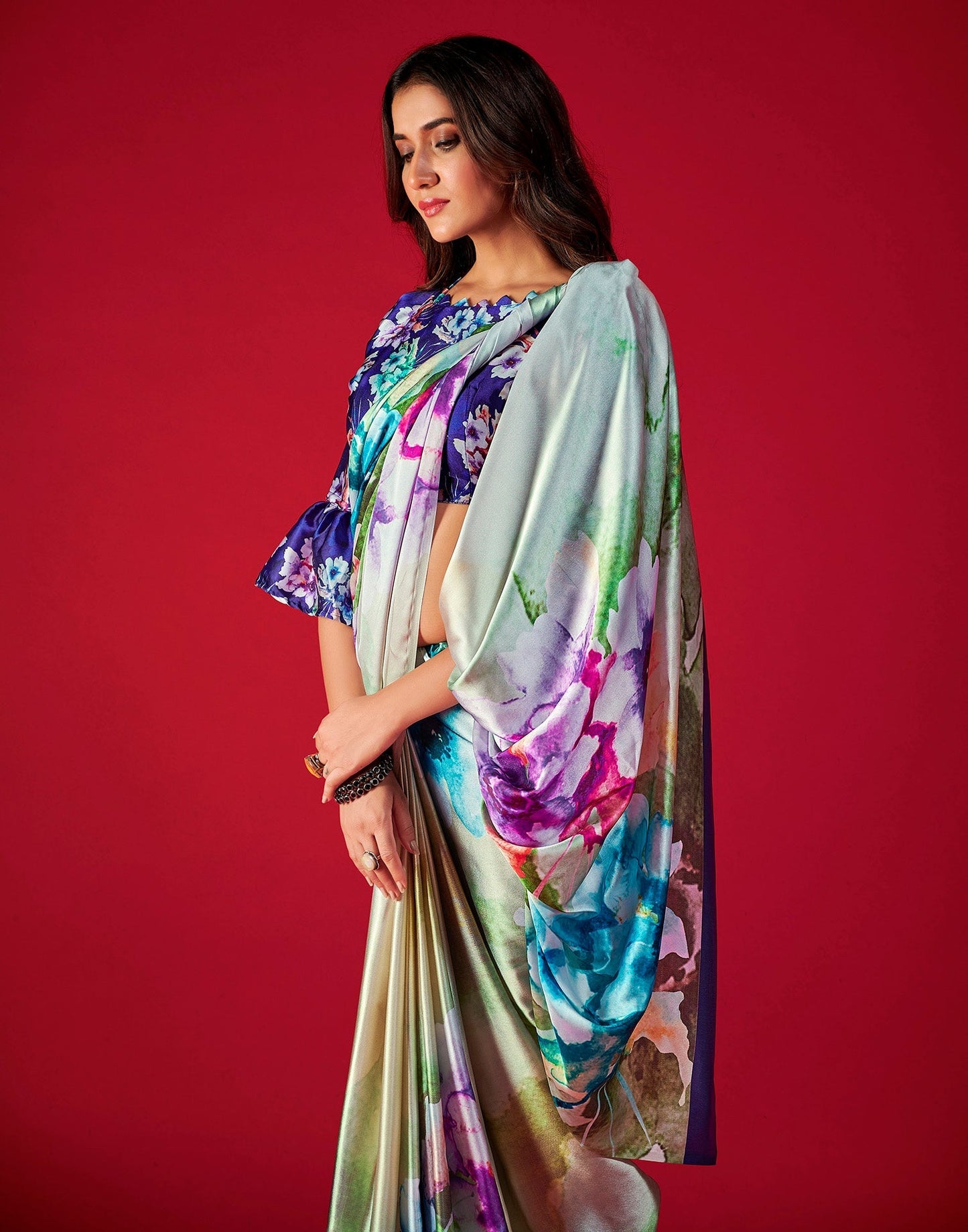 Multicoloured Printed Silk Saree | Leemboodi