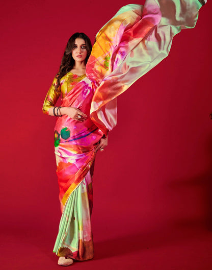 Multicoloured Silk Printed Saree | Leemboodi
