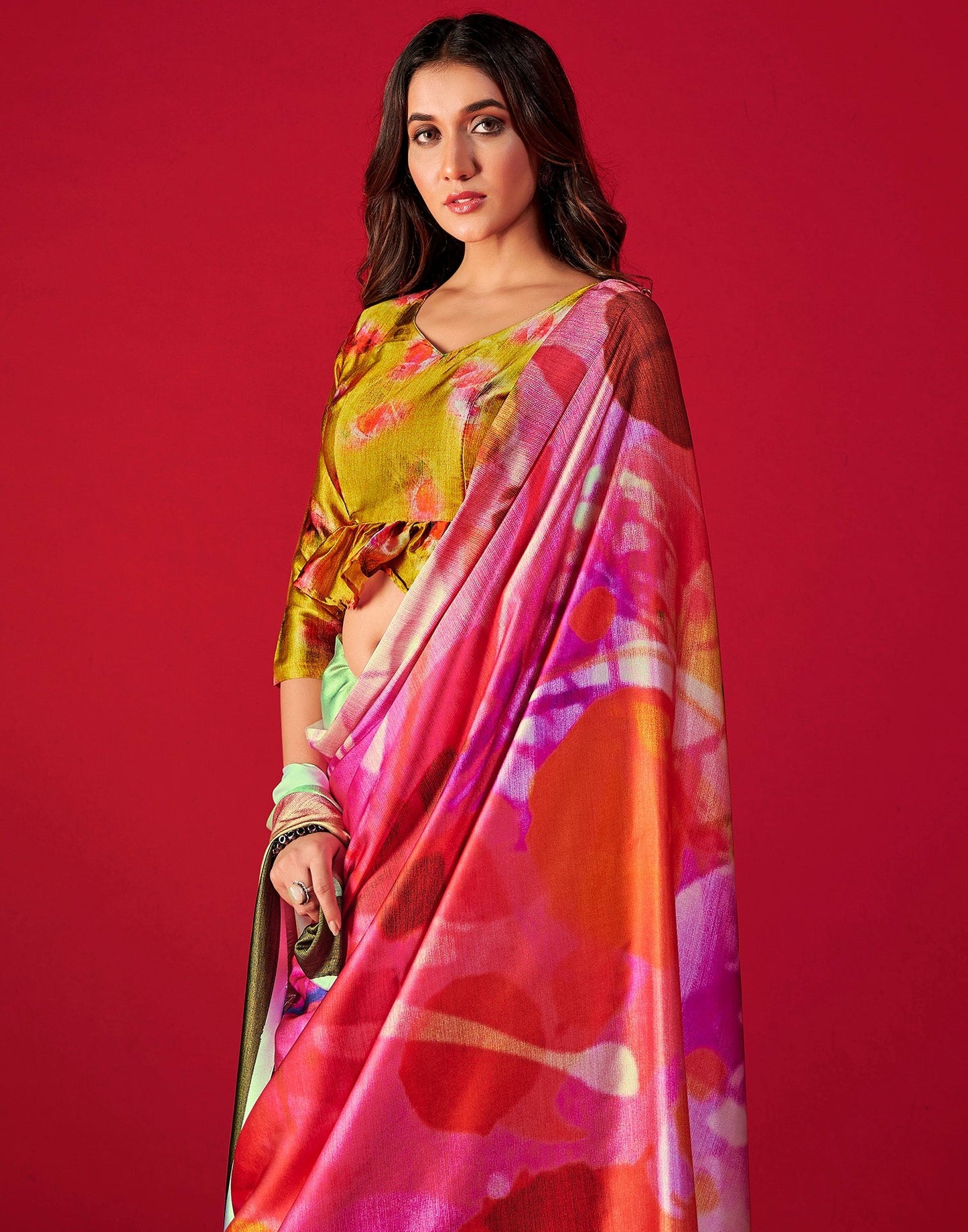 Multicoloured Silk Printed Saree | Leemboodi