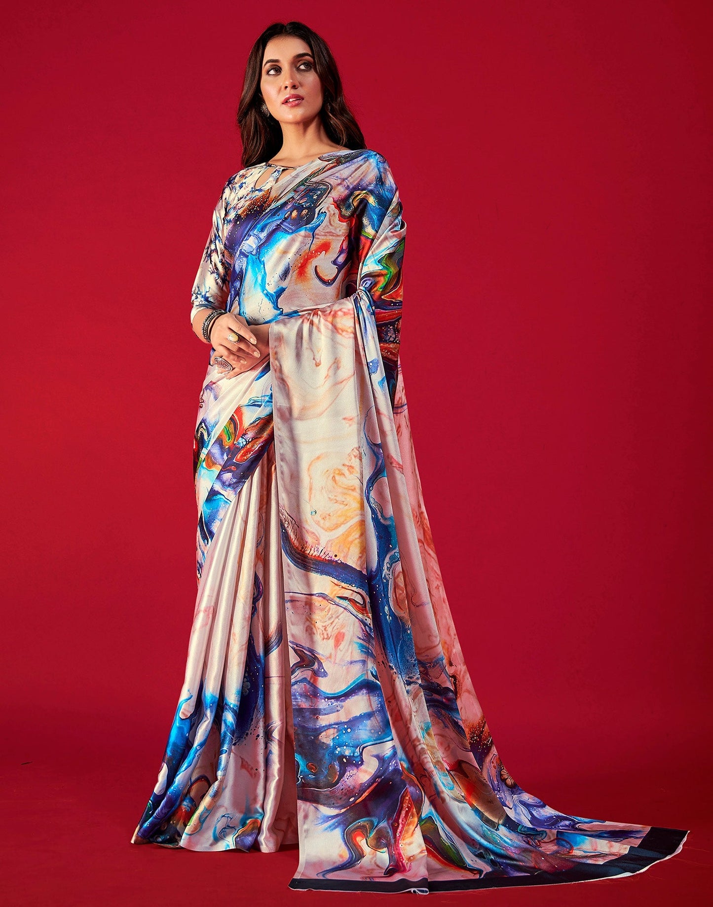 Multicoloured Silk Printed Saree | Leemboodi