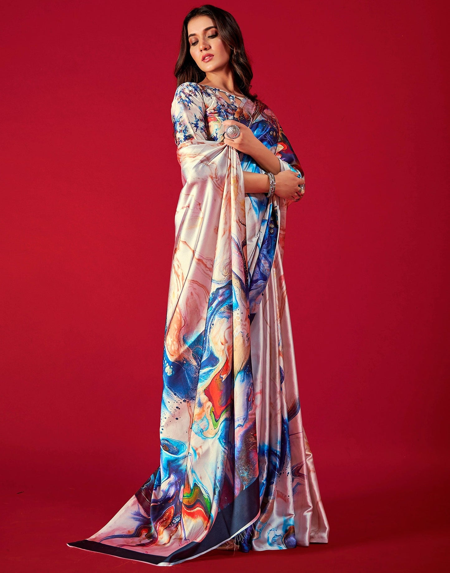 Multicoloured Silk Printed Saree | Leemboodi