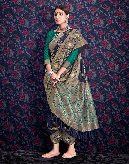 Navy Blue Banarasi Saree | Leemboodi
