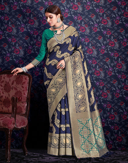 Navy Blue Banarasi Saree | Leemboodi