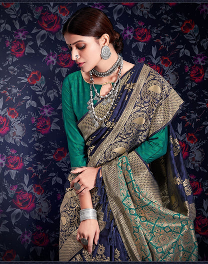 Navy Blue Banarasi Saree | Leemboodi