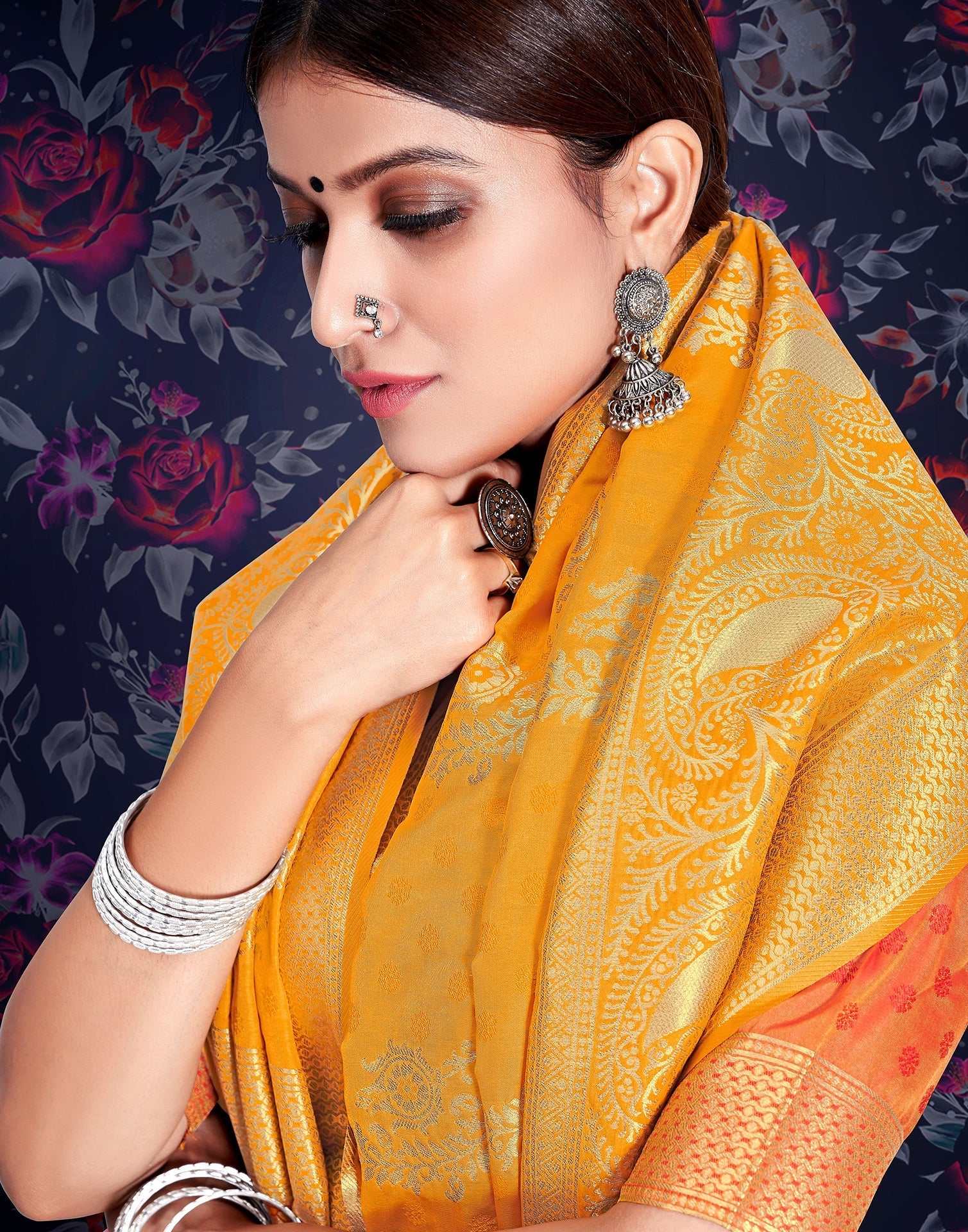 Mustard Yellow Banarasi Saree | Leemboodi