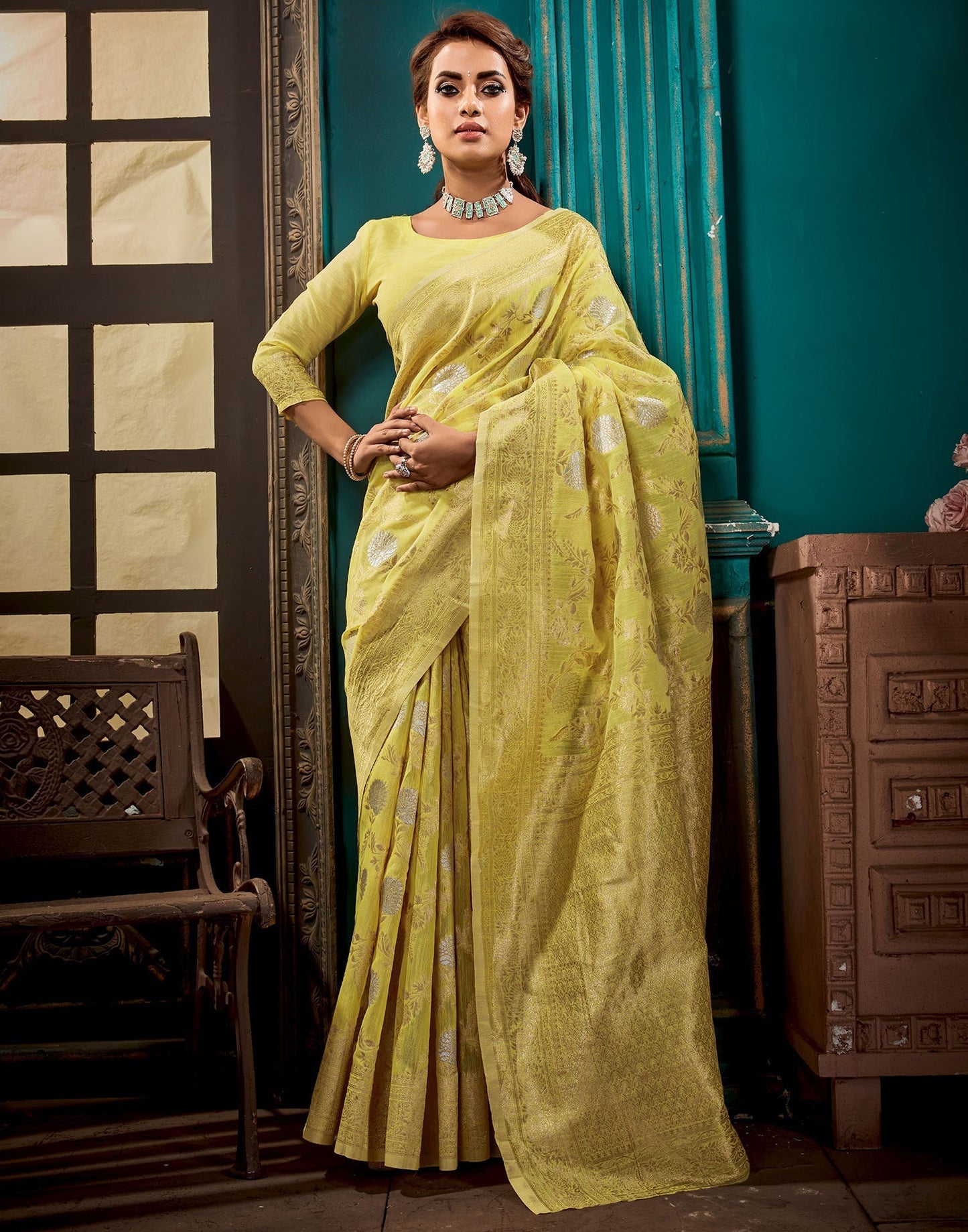 Yellow Linen Saree | Leemboodi