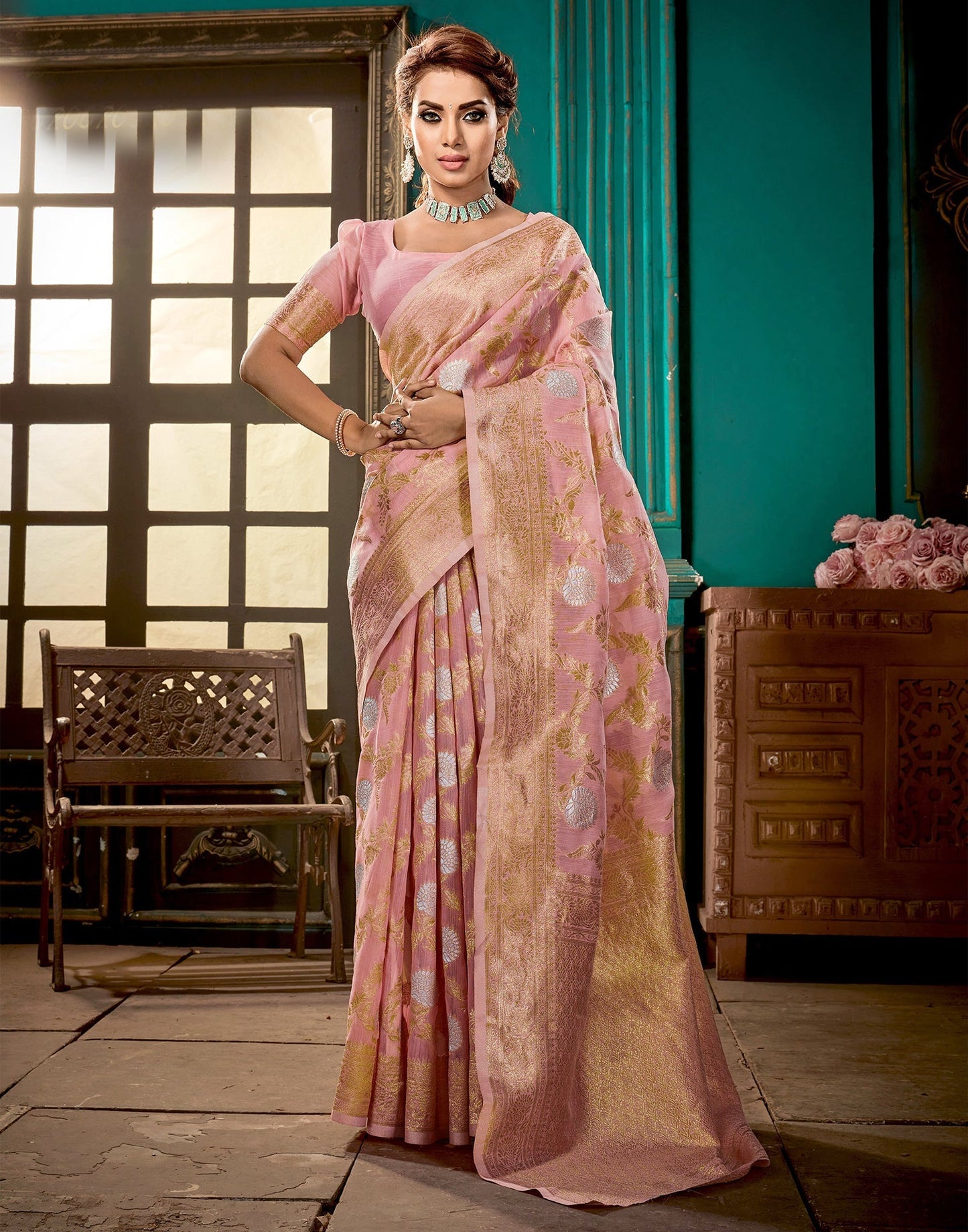 Light Pink Linen Saree | Leemboodi