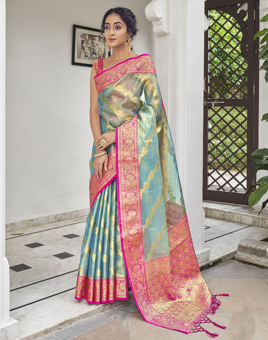 Light Blue Banarasi Saree | Leemboodi