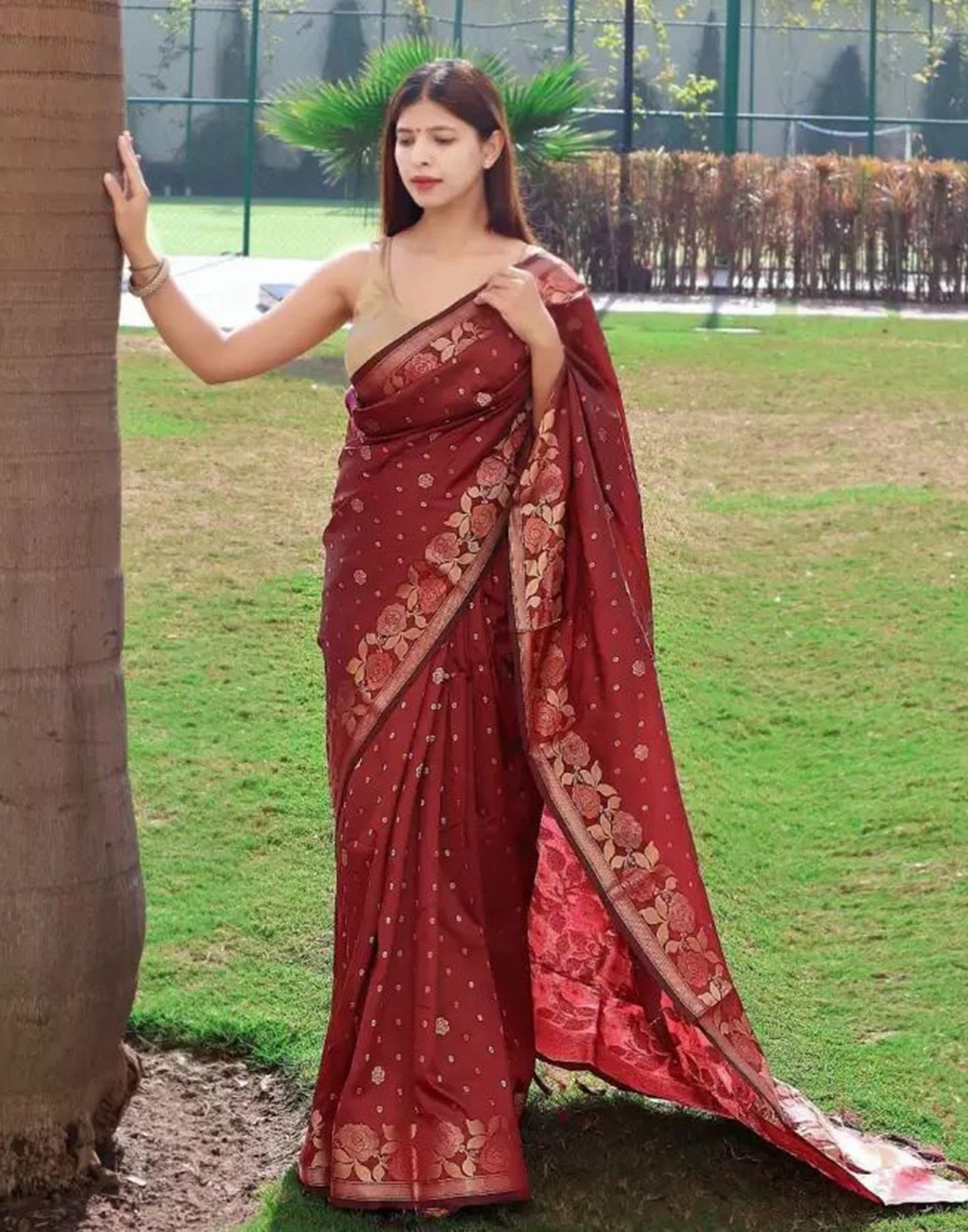 Maroon Self Weaving Saree | Sudathi