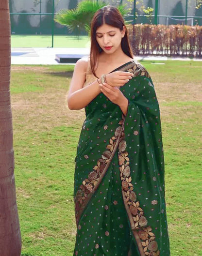 Green Self Weaving Saree | Sudathi